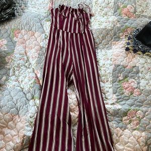 Maroon Striped Jumpsuit